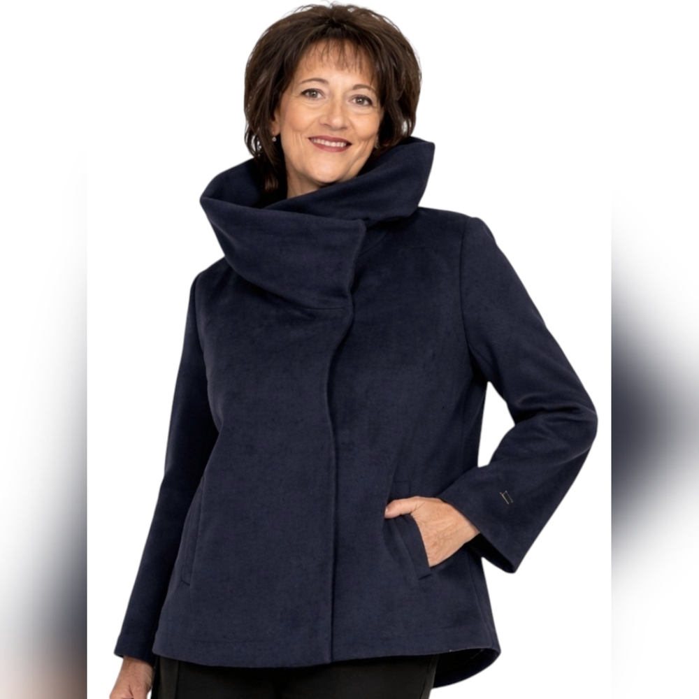 Nikki Jones Montréal Navy Funnel Neck Contemporary Jacket Sz M